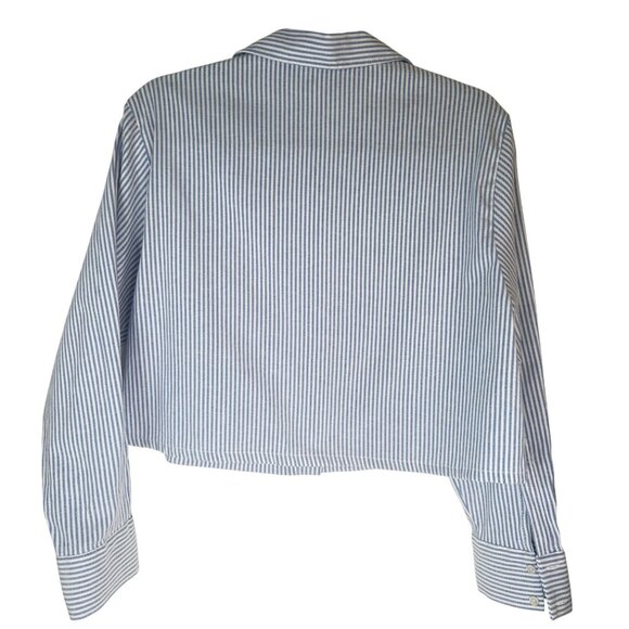 2/$30 ZARA Womens Small Blue & White Striped Long Sleeve Cropped Shirt - Picture 10 of 12